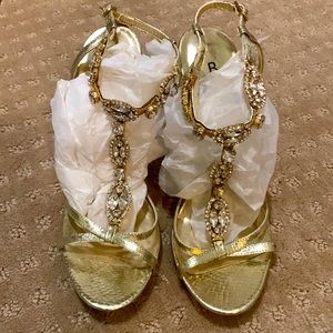 Gold stiletto Heels with rhinestones